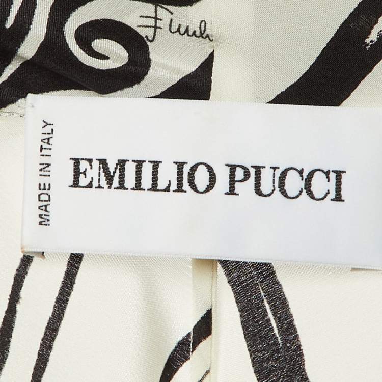 Pre Owned Emilio Pucci Monochrome Abstract Print Silk Belted Midi Dress M