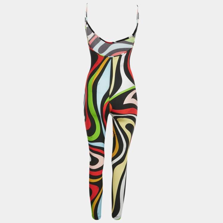 Pre Owned Emilio Pucci Black Printed Jersey Sleeveless Jumpsuit XS 