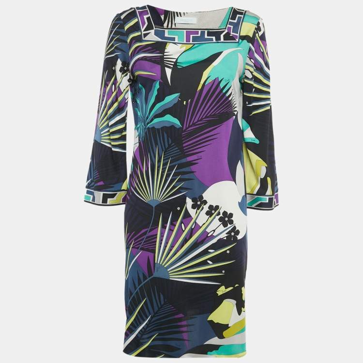 Pre Owned Emilio Pucci Multicolor Printed Silk Mini Dress L