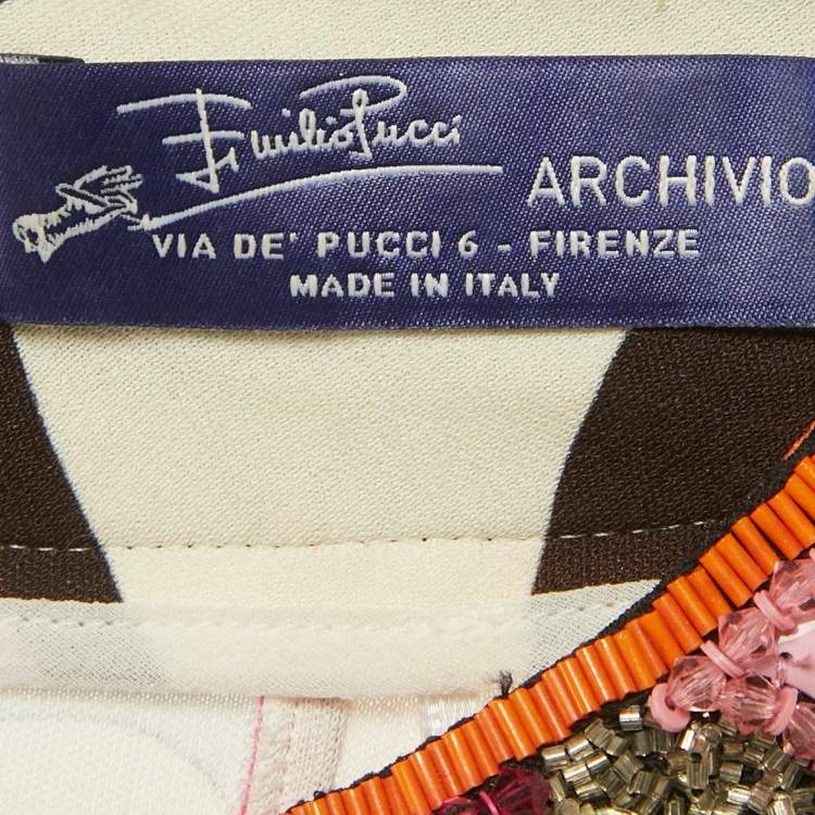 Pre Owned Emilio Pucci Multicolor Printed Jersey Embellished Collar Detail Short Dress L 