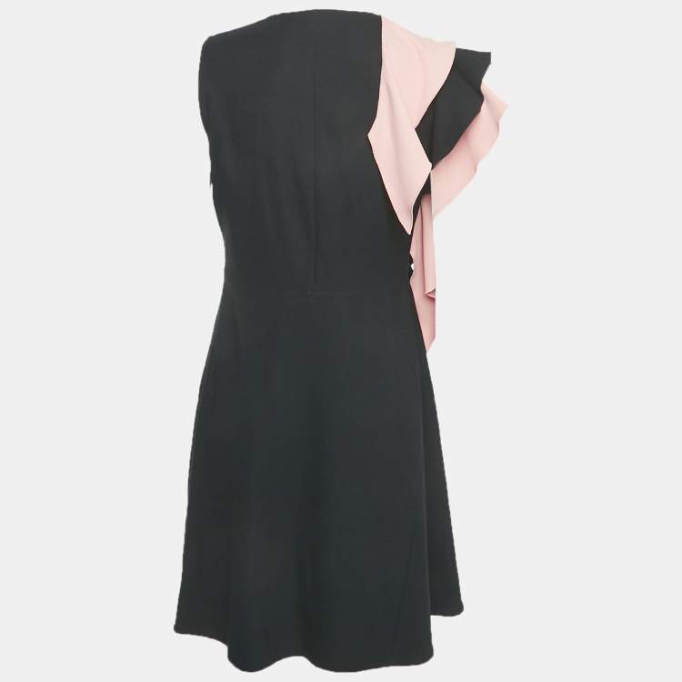 Pre Owned Emilio Pucci Black /Pink Crepe Frill Detail Short Dress M