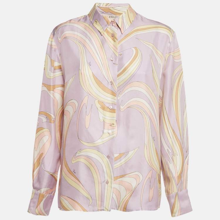Pre Owned Emilio Pucci Multicolor Printed Silk Long Sleeve Shirt L