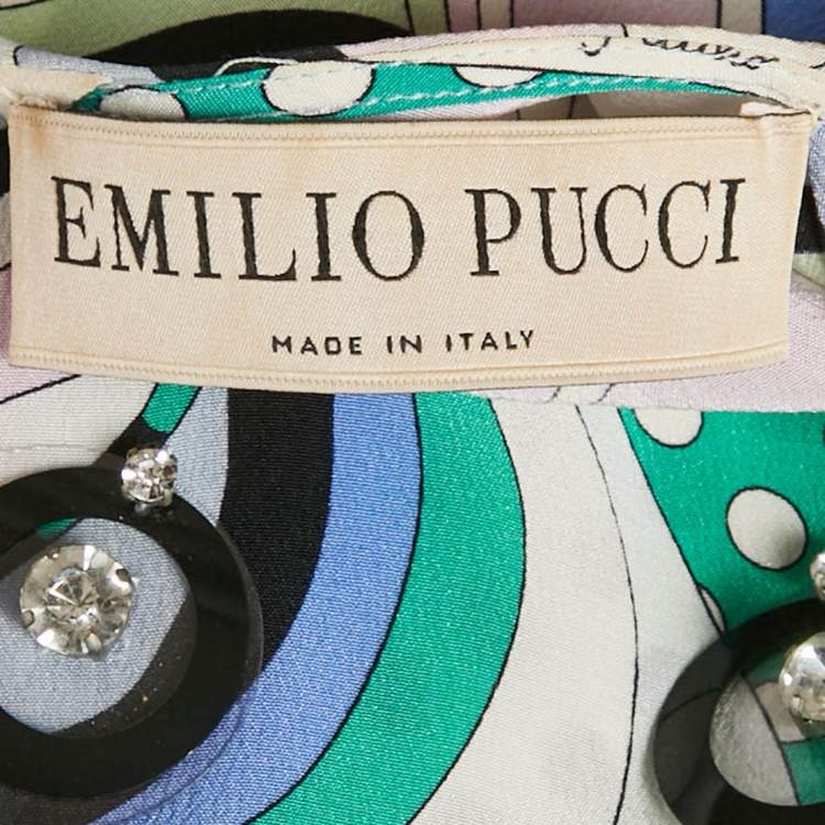Pre Owned Emilio Pucci Multicolor Printed & Embellished Silk Tunic L