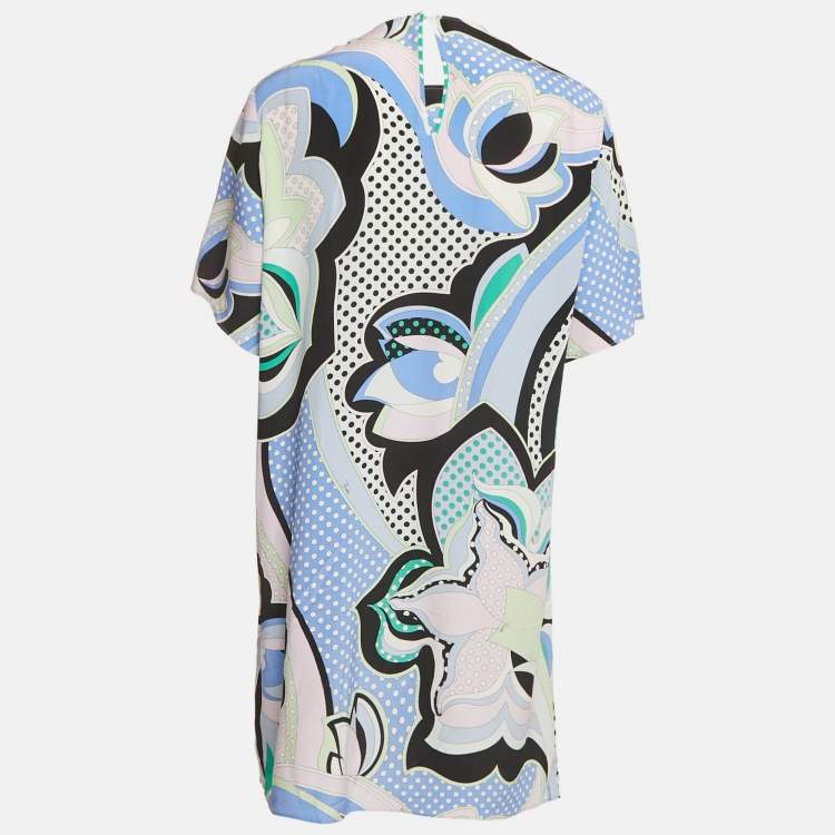 Pre Owned Emilio Pucci Multicolor Printed & Embellished Silk Tunic L