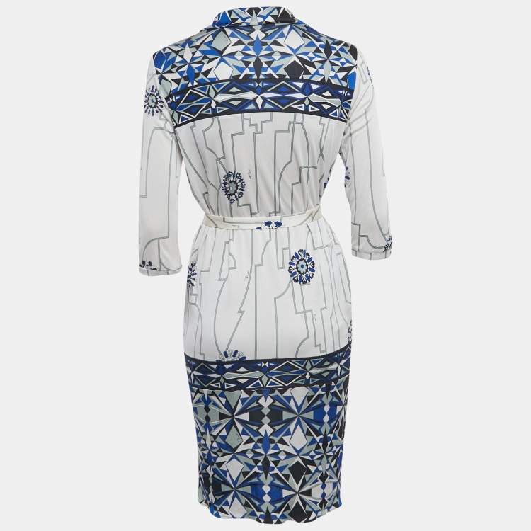 Pre Owned Emilio Pucci Firenze White Printed Silk Short Dress S 