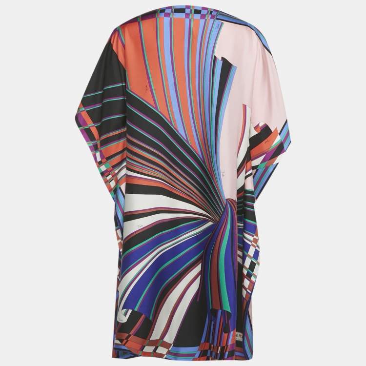Pre Owned Emilio Pucci Multicolor Printed Silk Kaftan Short Dress S