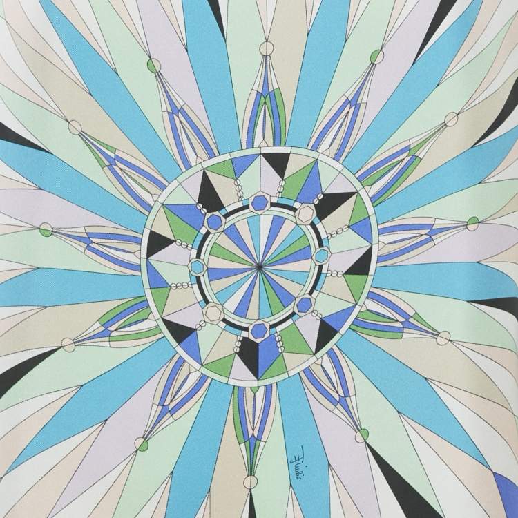 Pre Owned Emilio Pucci Green/Blue Printed Silk Kaftan Top One Size