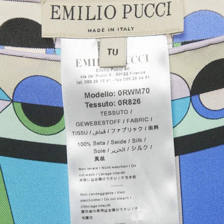 Pre Owned Emilio Pucci Green/Blue Printed Silk Kaftan Top One Size