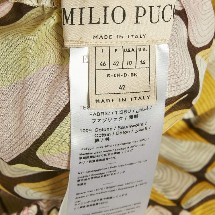 Pre Owned Emilio Pucci Yellow Printed Voile Top and Pants Set M/L