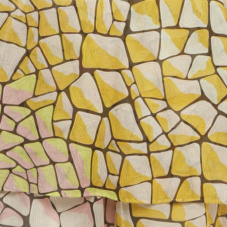 Pre Owned Emilio Pucci Yellow Printed Voile Top and Pants Set M/L