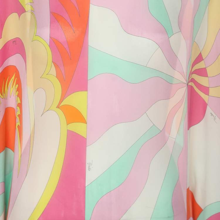 Pre Owned Emilio Pucci Multicolor Printed Satin Draped Blouse S