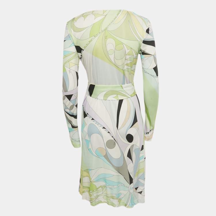 Pre Owned Emilio Pucci Multicolor Printed Jersey Midi Dress M