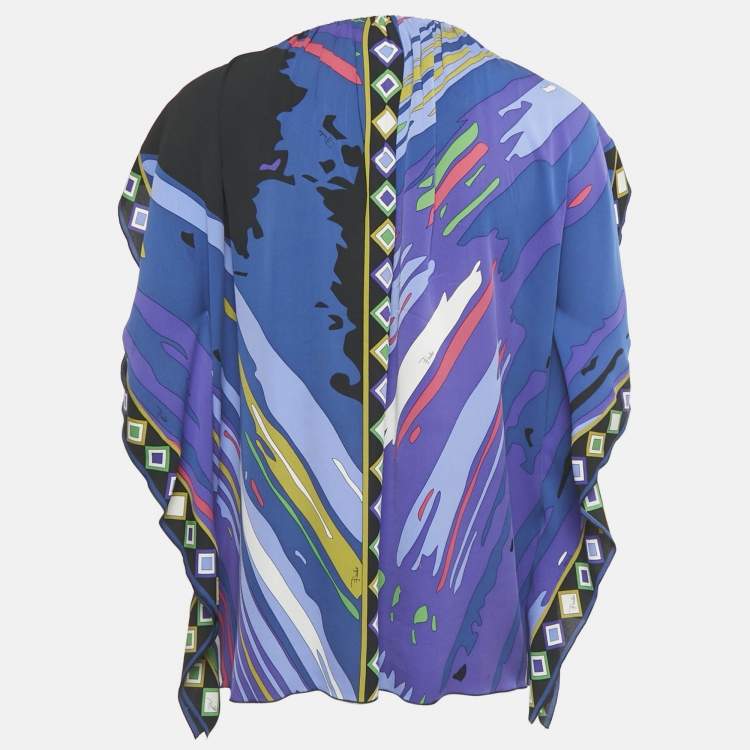Pre Owned Emilio Pucci Multicolor Embellished Printed Silk Kaftan Tunic Top M 