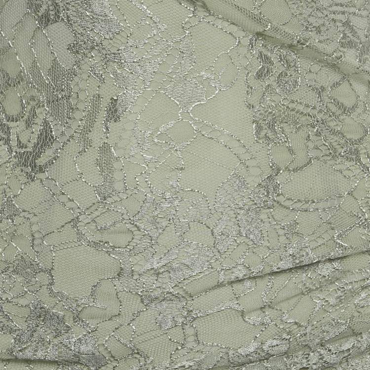 Pre Owned Emilio Pucci Green Lace One-Shoulder Mini Dress S