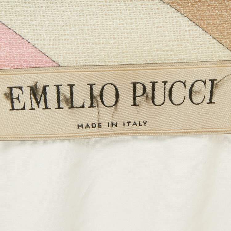 Pre Owned Emilio Pucci Multicolor Printed Cotton & Linen Frayed Mini Dress M