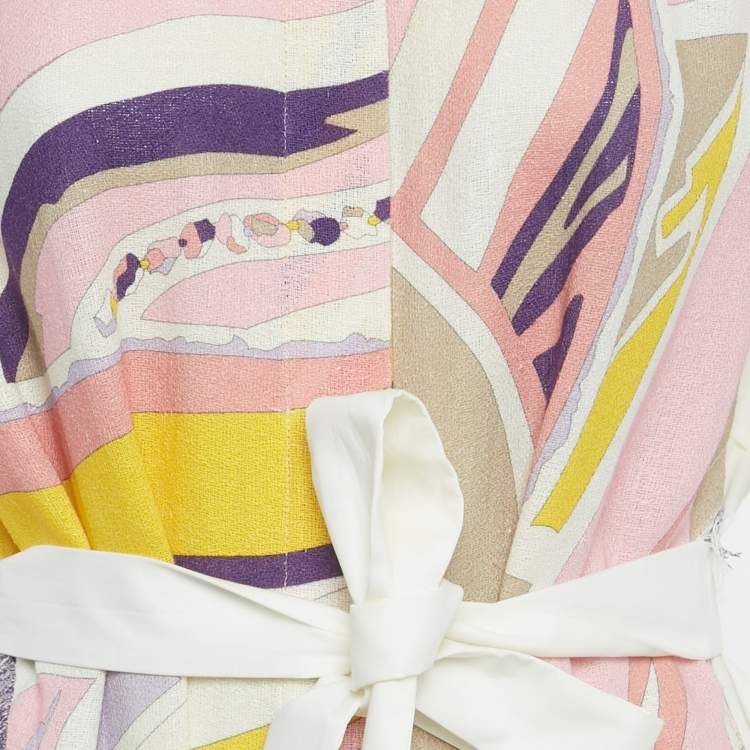 Pre Owned Emilio Pucci Multicolor Printed Cotton & Linen Frayed Mini Dress M