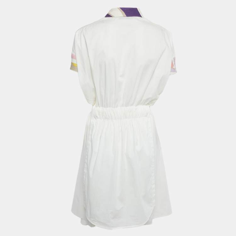 Pre Owned Emilio Pucci Multicolor Printed Cotton & Linen Frayed Mini Dress M