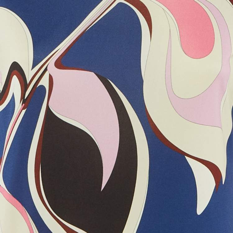 Pre Owned Emilio Pucci Blue Printed Jersey Midi Dress M