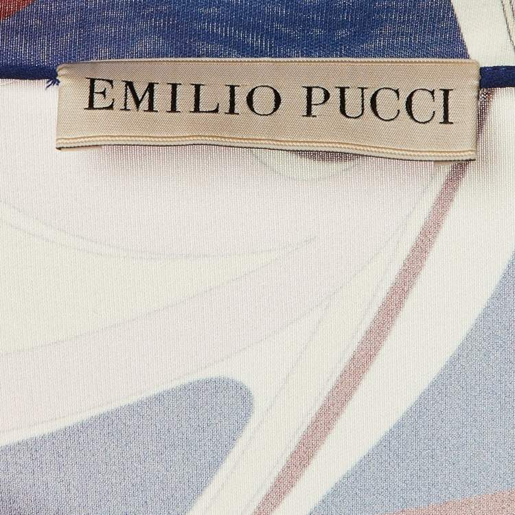 Pre Owned Emilio Pucci Blue Printed Jersey Midi Dress M