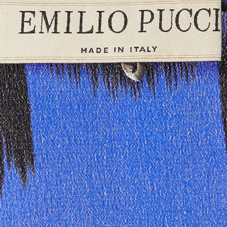 Pre Owned Emilio Pucci Blue Suzani Print Silk Long Sleeve Blouse XL