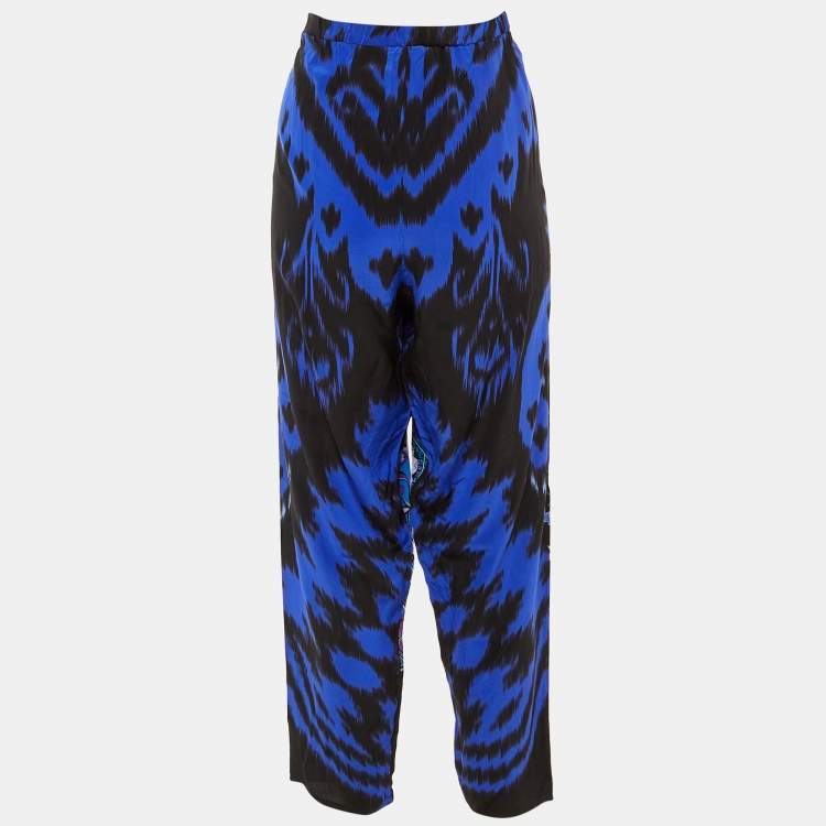 Pre Owned Emilio Pucci Blue Suzani Print Silk Elasticized Waist Trousers L