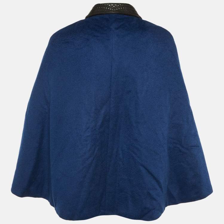 Pre Owned Emilio Pucci Blue Camel Hair Leather Trim Cape M