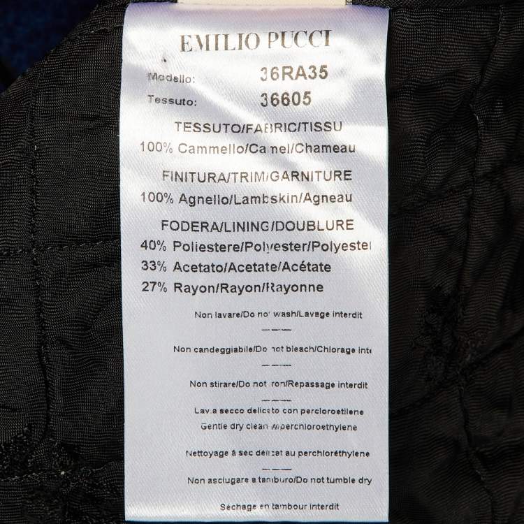 Pre Owned Emilio Pucci Blue Camel Hair Leather Trim Cape M