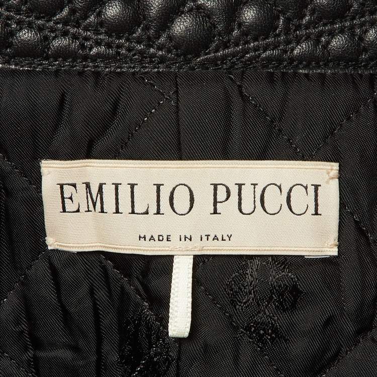 Pre Owned Emilio Pucci Blue Camel Hair Leather Trim Cape M