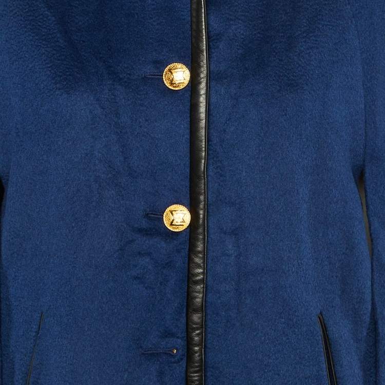 Pre Owned Emilio Pucci Blue Camel Hair Leather Trim Cape M