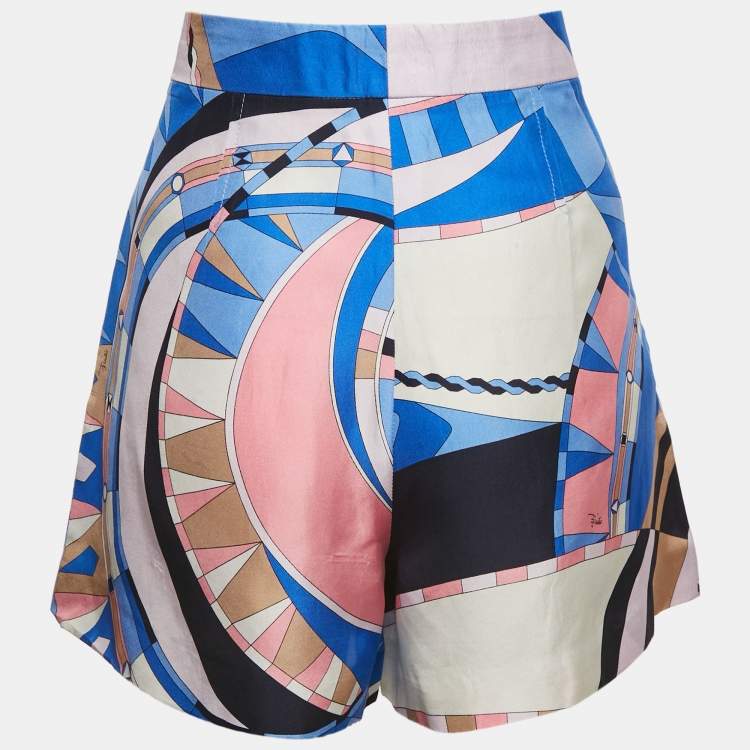 Pre Owned Emilio Pucci Multicolor Printed Silk Shorts M