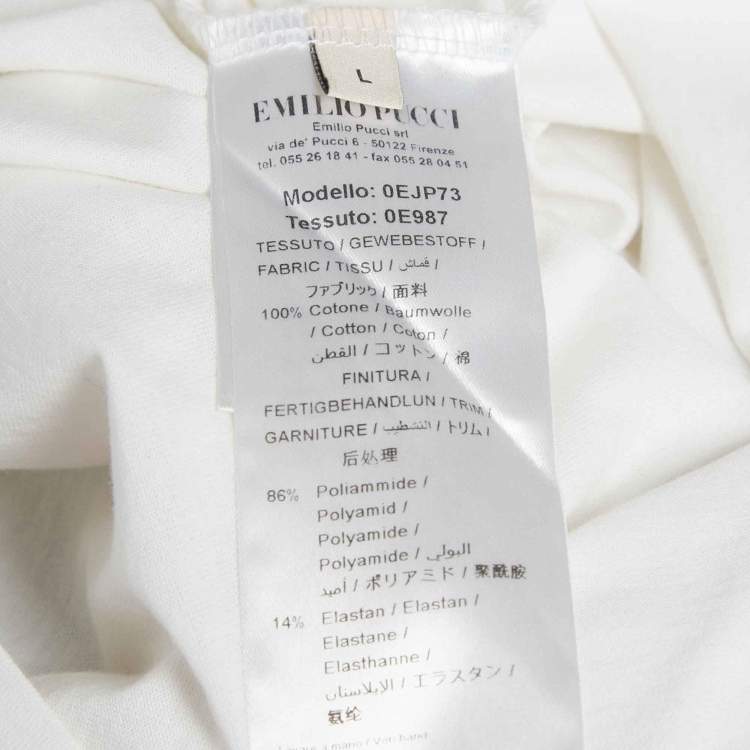 Pre Owned Emilio Pucci White Logo Applique Cotton T-Shirt L