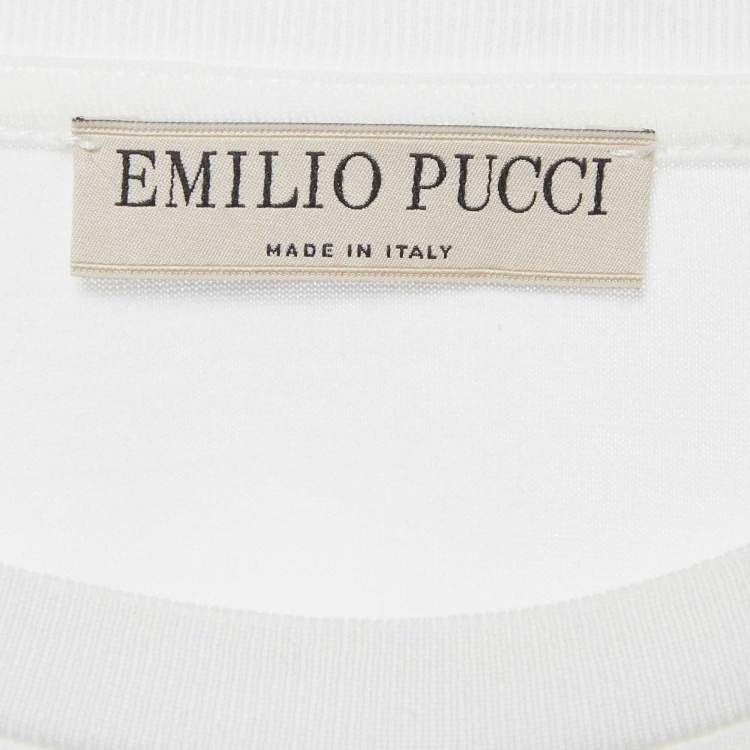 Pre Owned Emilio Pucci White Logo Applique Cotton T-Shirt L