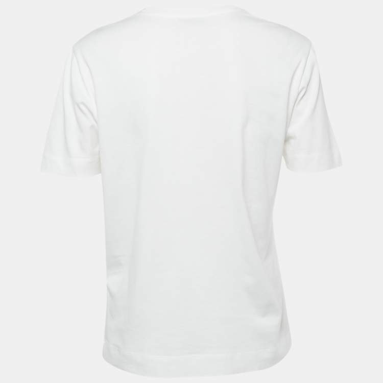 Pre Owned Emilio Pucci White Logo Applique Cotton T-Shirt L