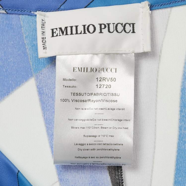 Pre Owned Emilio Pucci Blue Printed Jersey Maxi Dress L