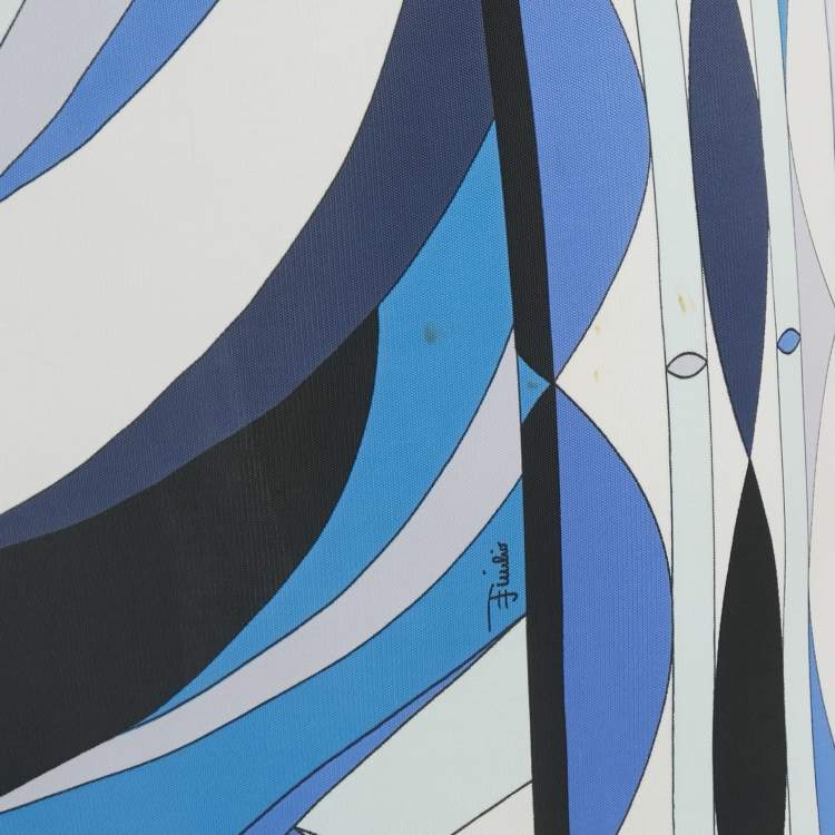 Pre Owned Emilio Pucci Blue Printed Jersey Maxi Dress L