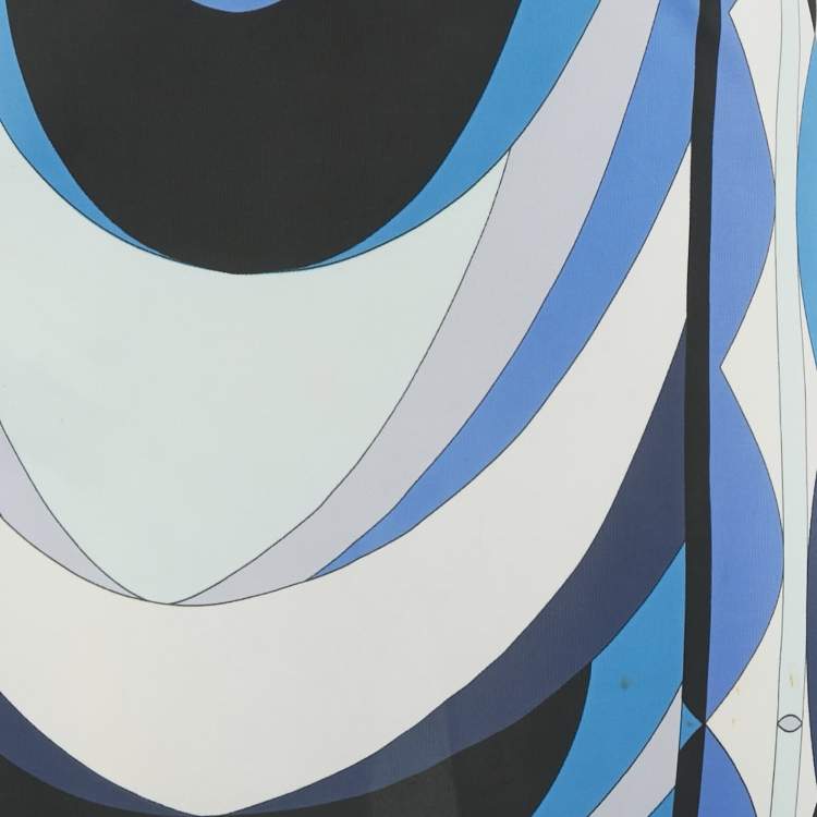 Pre Owned Emilio Pucci Blue Printed Jersey Maxi Dress L