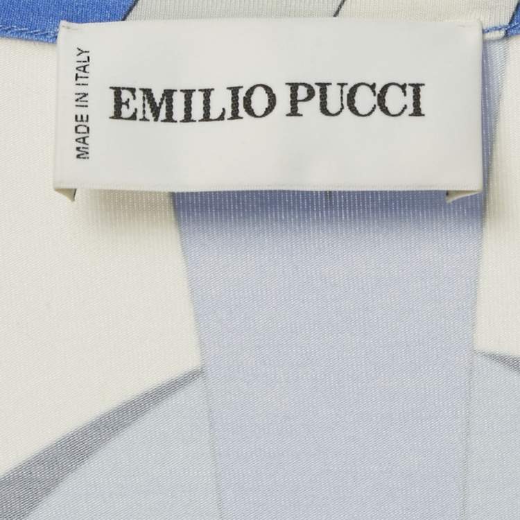 Pre Owned Emilio Pucci Blue Printed Jersey V-Neck Top M