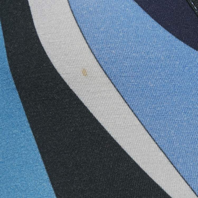Pre Owned Emilio Pucci Blue Printed Jersey V-Neck Top M