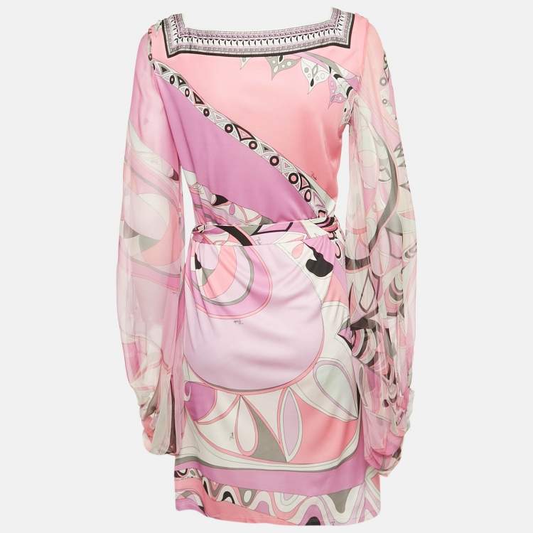 Pre Owned Emilio Pucci Pink Printed Silk Mini Dress M