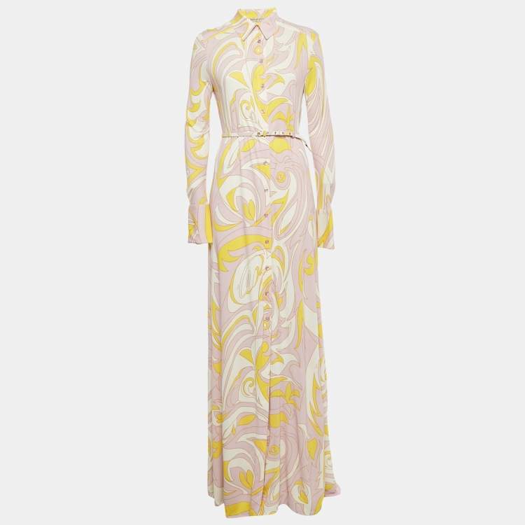 Pre Owned Emilio Pucci Pink Printed Jersey Maxi Dress M