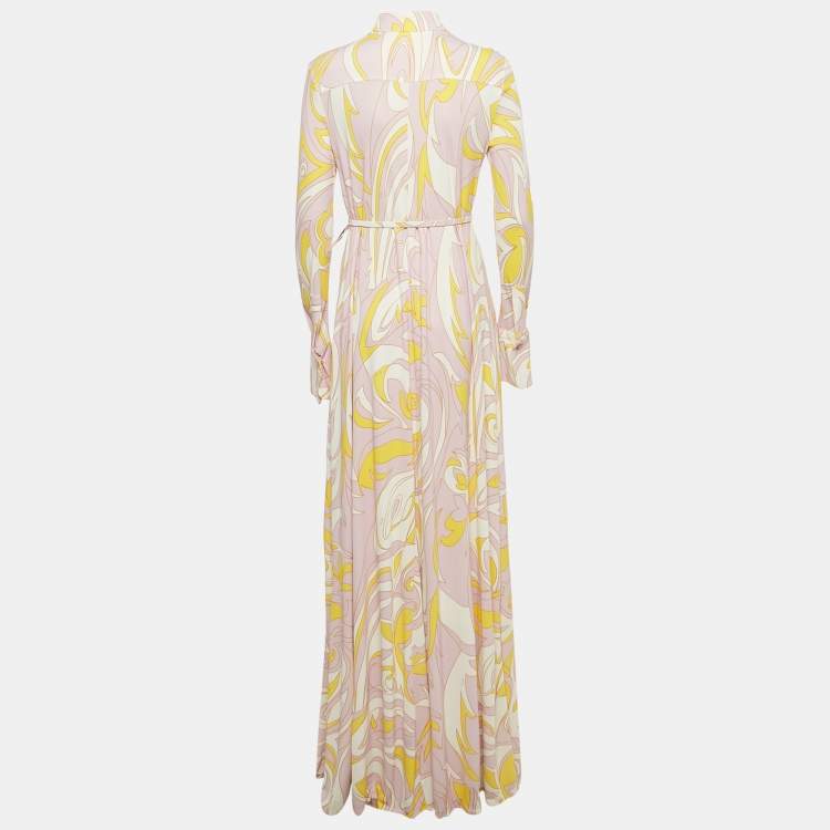 Pre Owned Emilio Pucci Pink Printed Jersey Maxi Dress M