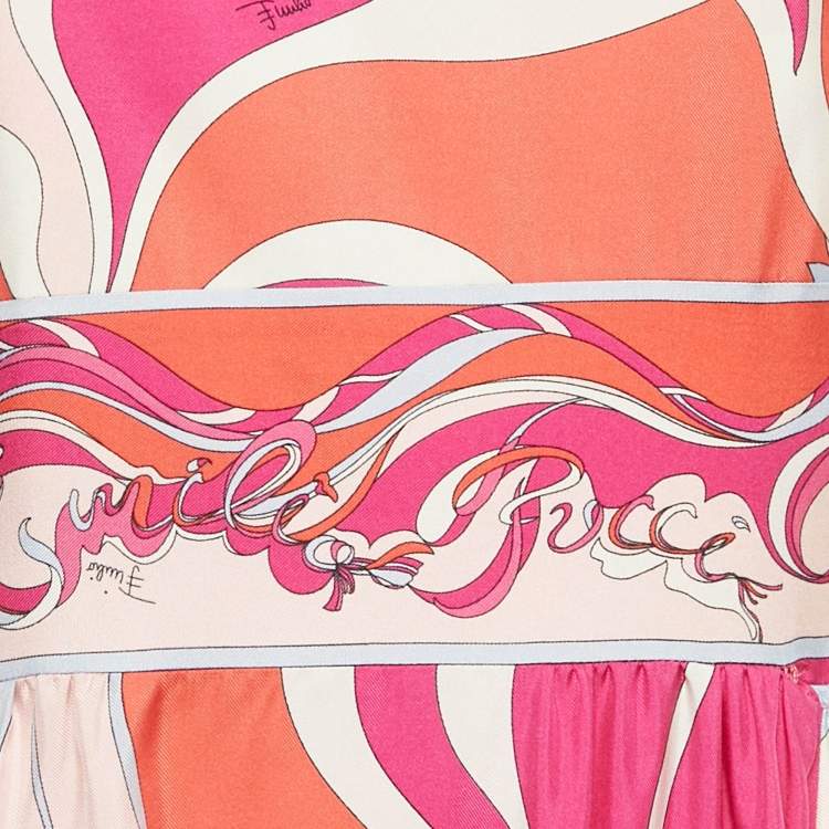 Pre Owned Emilio Pucci Pink Printed Silk Flared Maxi Dress M