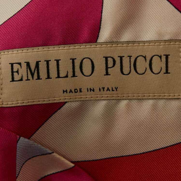 Pre Owned Emilio Pucci Pink Printed Silk Flared Maxi Dress M