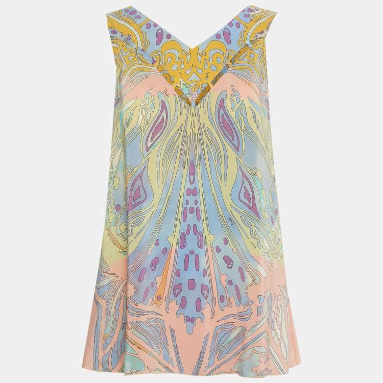 Pre Owned Emilio Pucci Multicolor Printed Silk Sleeveless Top S