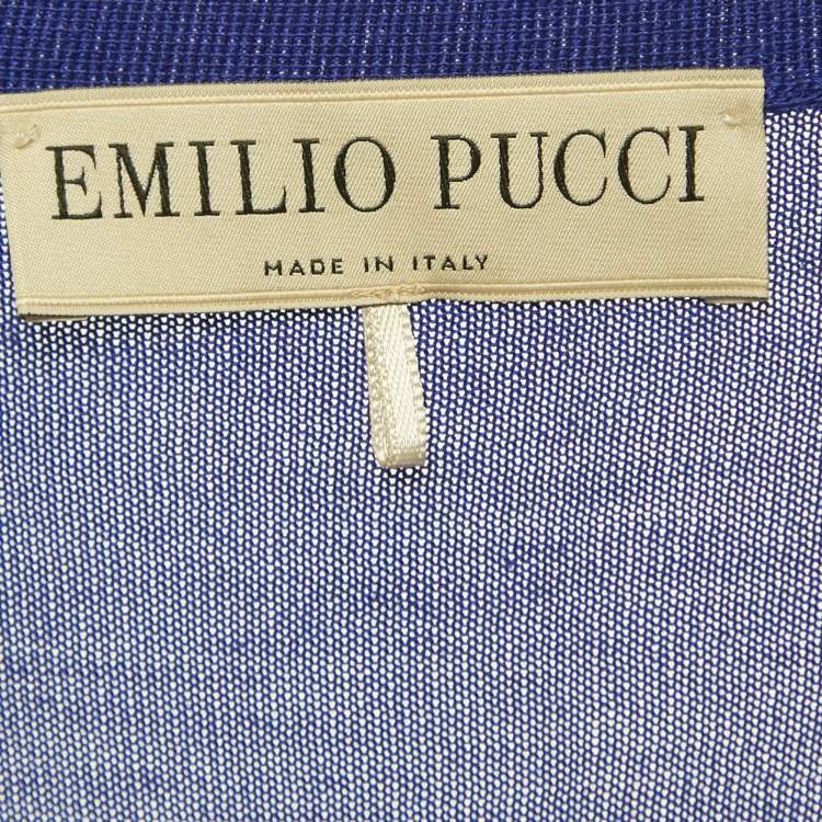 Pre Owned Emilio Pucci Blue Lace Trim Knit Cardigan XS