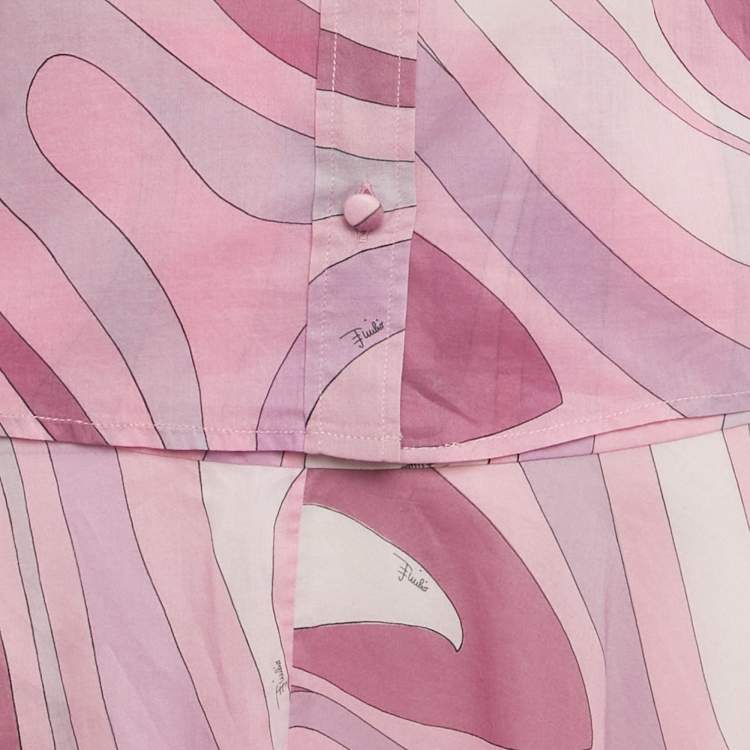 Pre Owned Emilio Pucci Pink Printed Cotton Top & Skirt Set M/S