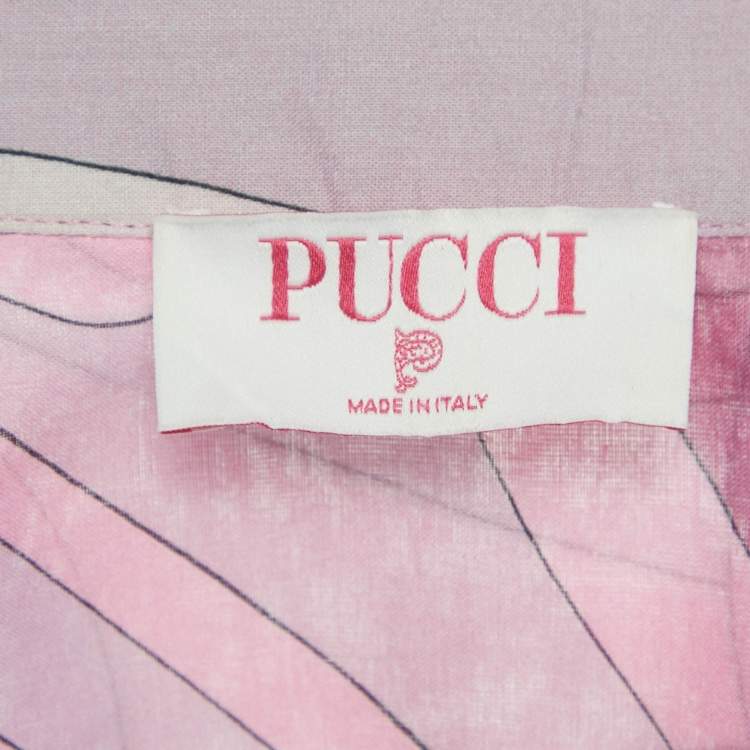 Pre Owned Emilio Pucci Pink Printed Cotton Top & Skirt Set M/S