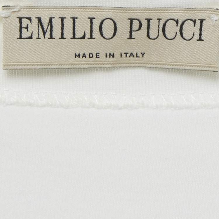 Pre Owned Emilio Pucci White Sequin Detail Cotton T-Shirt S