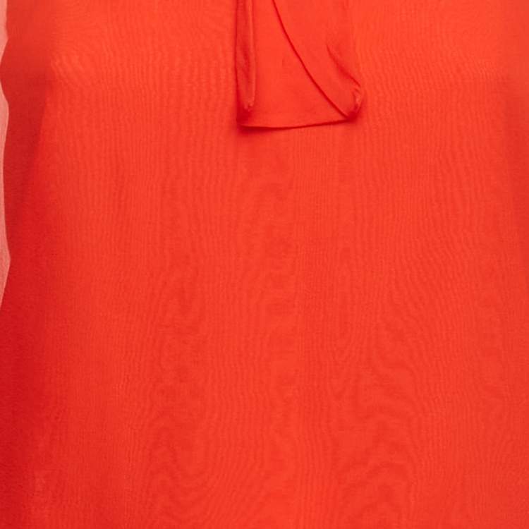 Pre Owned Emilio Pucci Red Silk Neck Tie Detail Top S