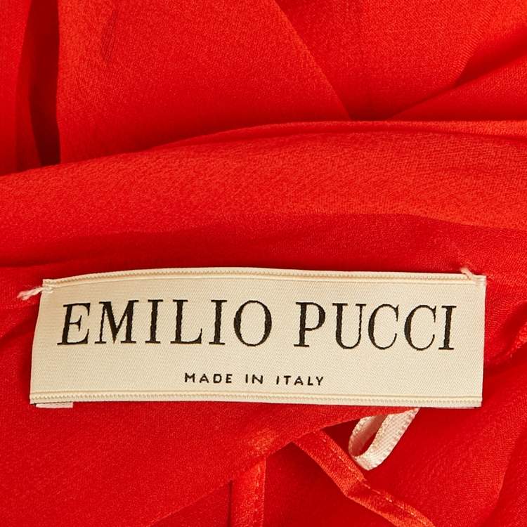 Pre Owned Emilio Pucci Red Silk Neck Tie Detail Top S